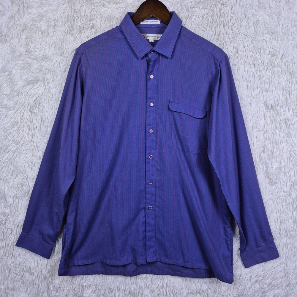 Vtg Pierre Balmain Monsieur Mens XL Purple Pinstripe Button Up Shirt Long Sleeve